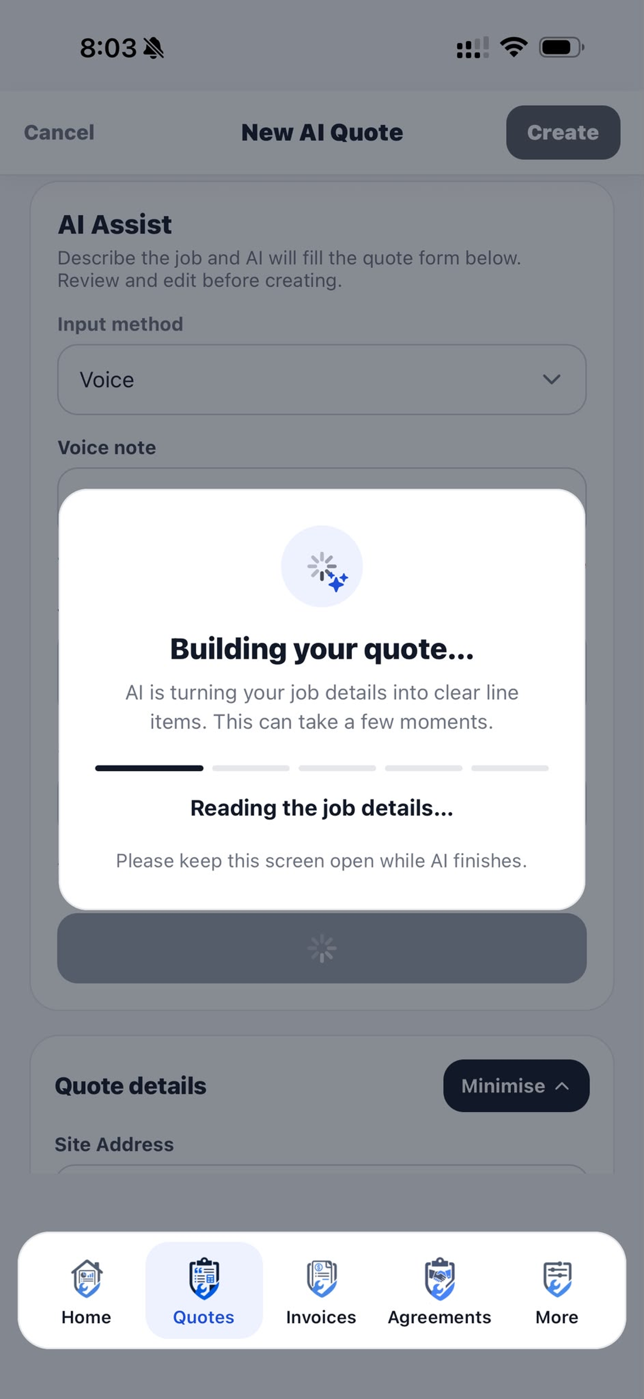 AI quote assist with job photos and drafted line items