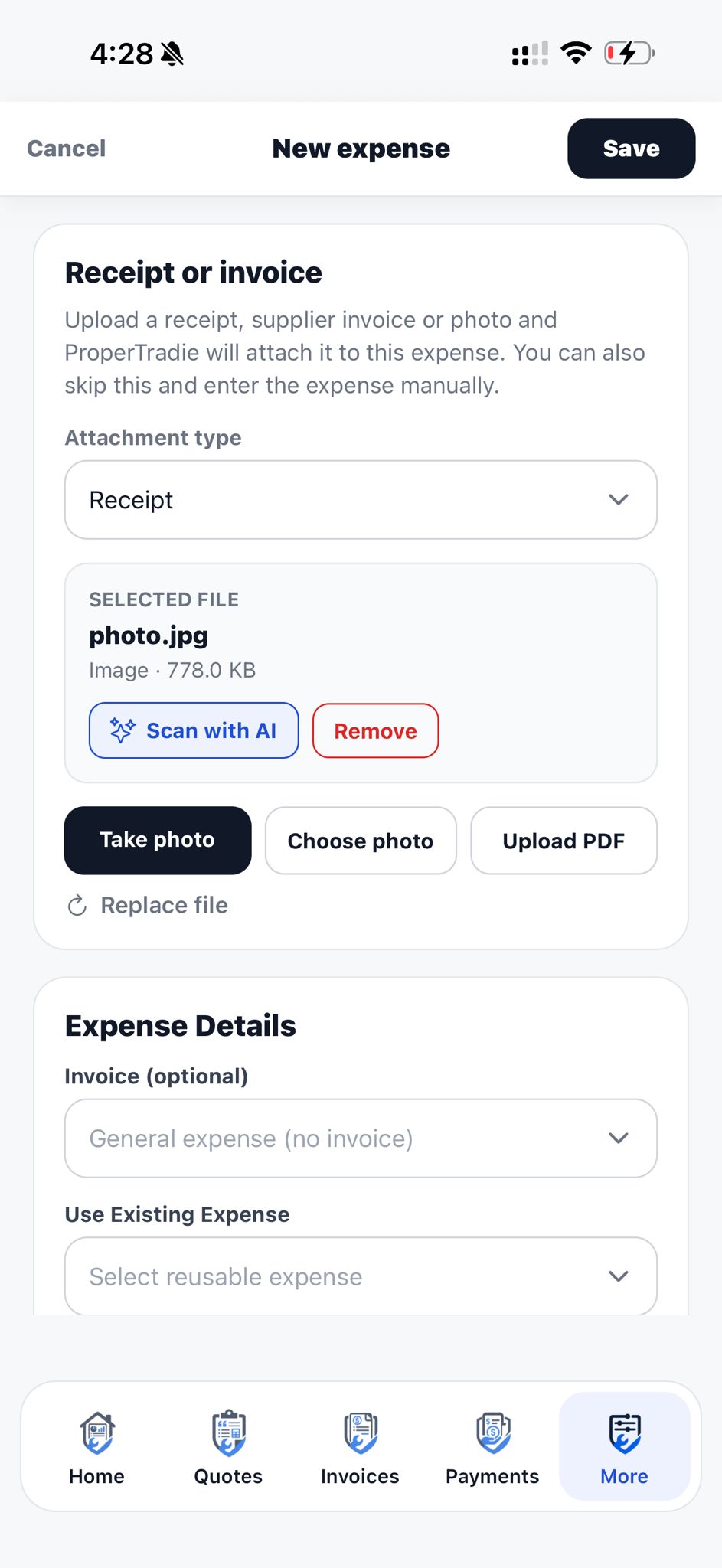 AI receipt scanning